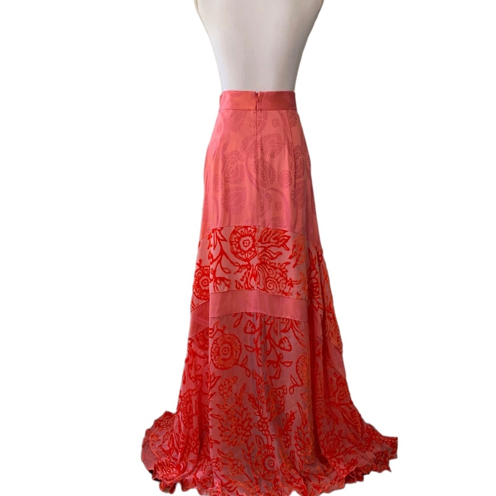 PETER PILOTTO LONG DEVORE SILK VELVET ASYMMETRIC TIER EVENING MAXI SKIRT - Picture 4 of 16